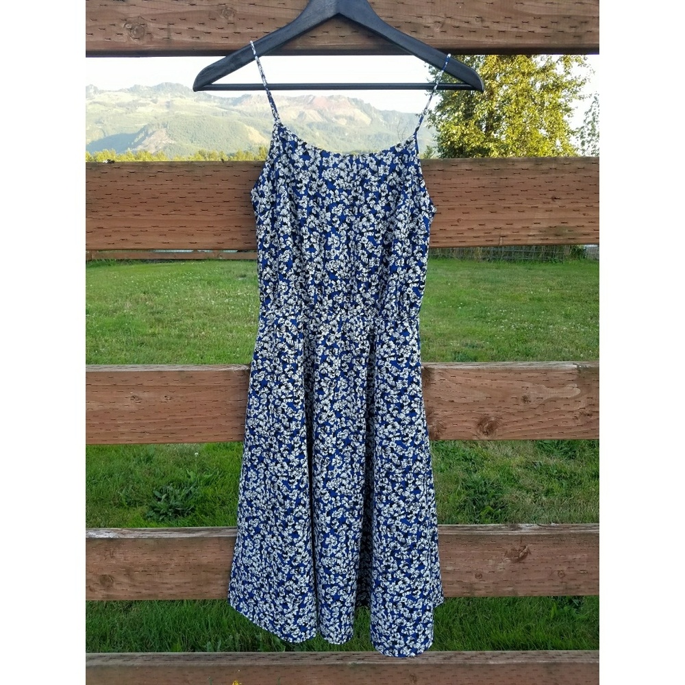 J. Crew Navy Blue Floral Spaghetti Strap Sundress